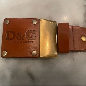 Dolce & Gabbana Men's brown gold Leather Logo Belt 90/36